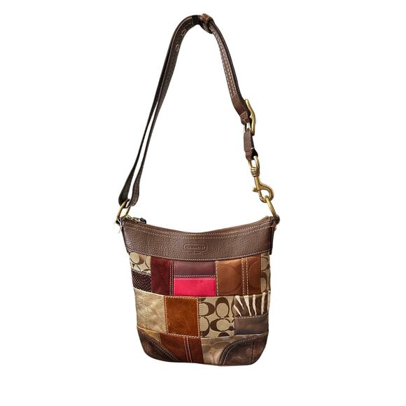 Coach Brown and Pink Patchwork Medium Shoulder Bag - Picture 1 of 8
